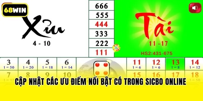 Cập nhật các ưu điểm nổi bật có trong Sicbo online